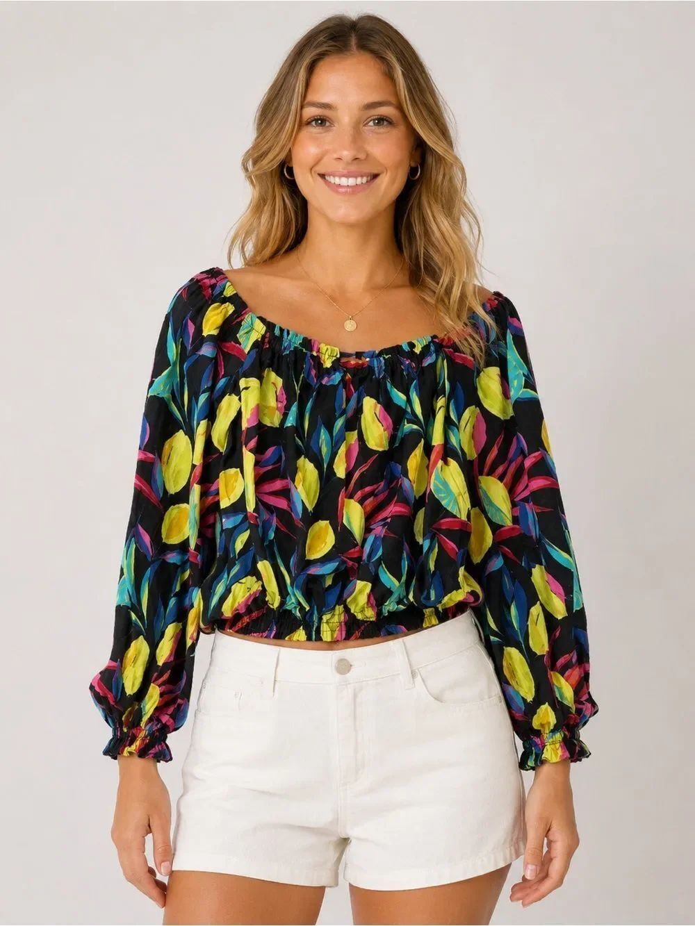 5 for $45 Tabitha Top Blouse Shirt Size S Lemon Print Linen Blend